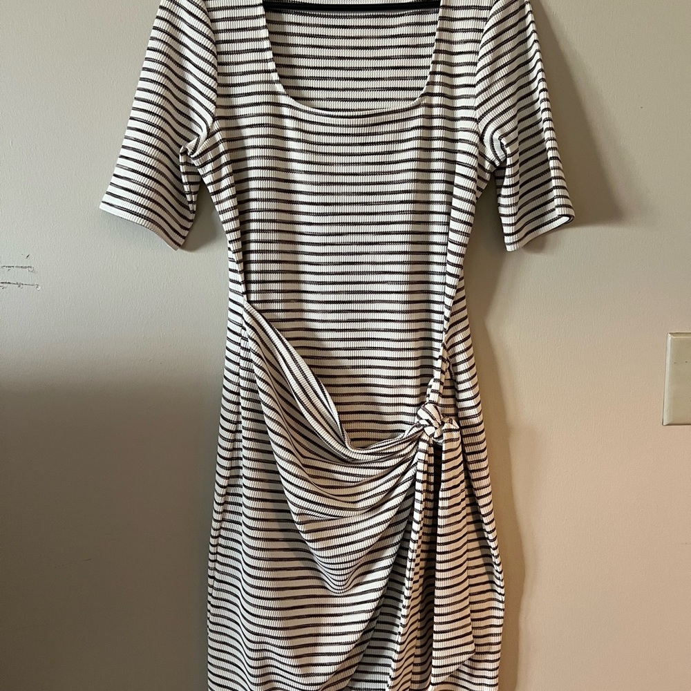 Express Brown and White Asymmetrical Dress